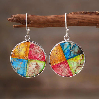 Ethnic Colorful Jasper Dangle Earrings-Your Soul Place